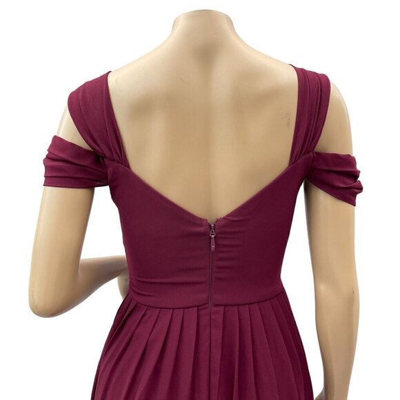 Lulus Make Me Move Burgundy Cold Shoulder Evening Gown Maxi Dress Womens XS - Picture 7 of 13